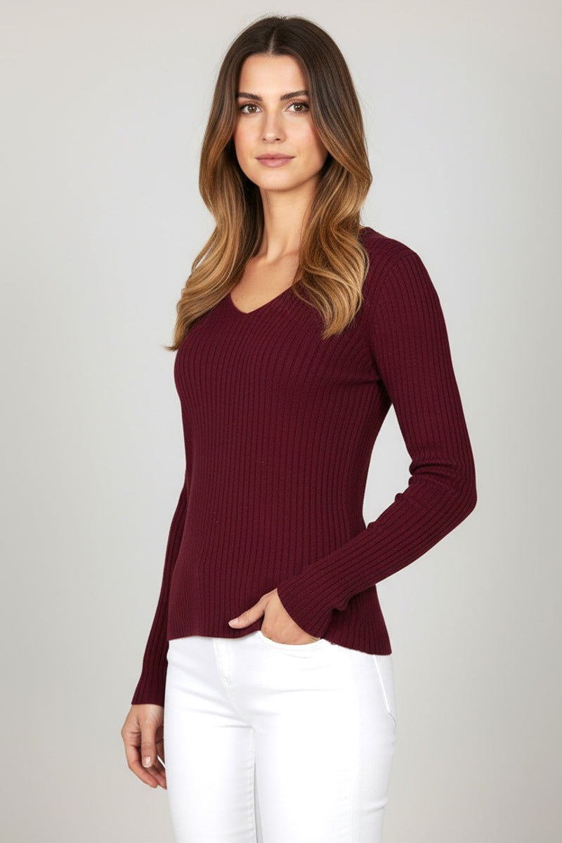 Μπορντό πλεκτή ριπ μπλούζα με V λαιμόκοψη από την Ellisargi Boutique
