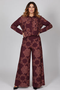 Μπορντό σετ με πουκάμισο και παντελόνα με ανάγλυφο σχέδιο – Ellisargi Boutique