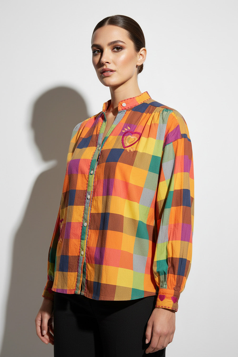 Πολύχρωμο καρό πουκάμισο με κεντήματα