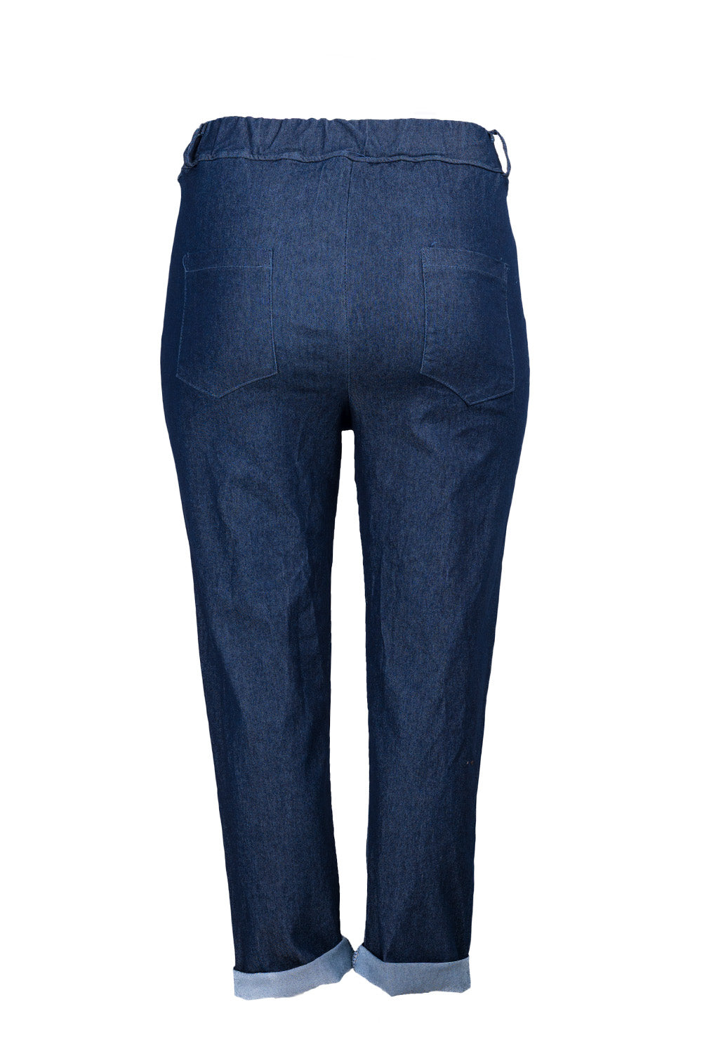 Γυναικείο παντελόνι denim-look με ρεβέρ και μεταλλικές λεπτομέρειες