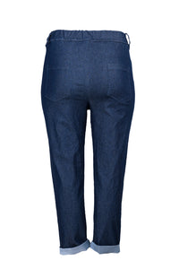 Γυναικείο παντελόνι denim-look με ρεβέρ και μεταλλικές λεπτομέρειες