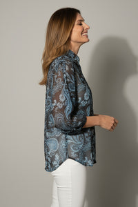 Πουκάμισο διάφανο paisley γαλάζιο