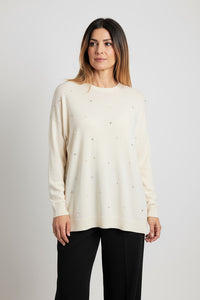 Εκρού πλεκτή μπλούζα με διακοσμητικές πέρλες και στρας – Ellisargi Boutique