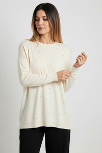 Εκρού πλεκτή μπλούζα με διακοσμητικές πέρλες και στρας – Ellisargi Boutique