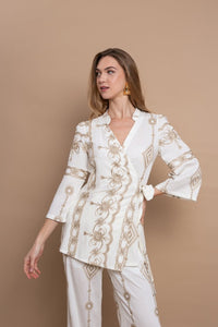 Εκρού Σετ με Χρυσά Κεντήματα – Μπλούζα Κρουαζέ & Παντελόνι