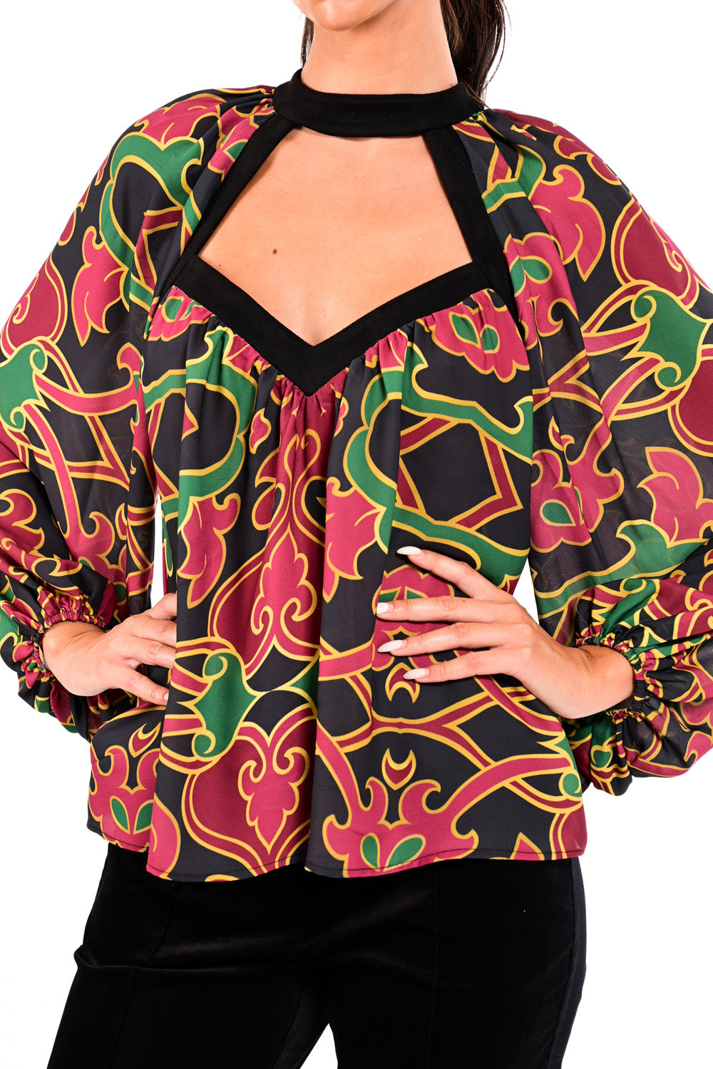 Εμπριμέ Μπλούζα με Cut-Out Λαιμόκοψη & Δέσιμο Πλάτης