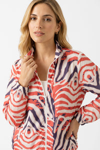 Γυναικείο εμπριμέ ελαφρύ jacket με φερμουάρ σε κεραμιδί εκρού και μωβ αποχρώσεις