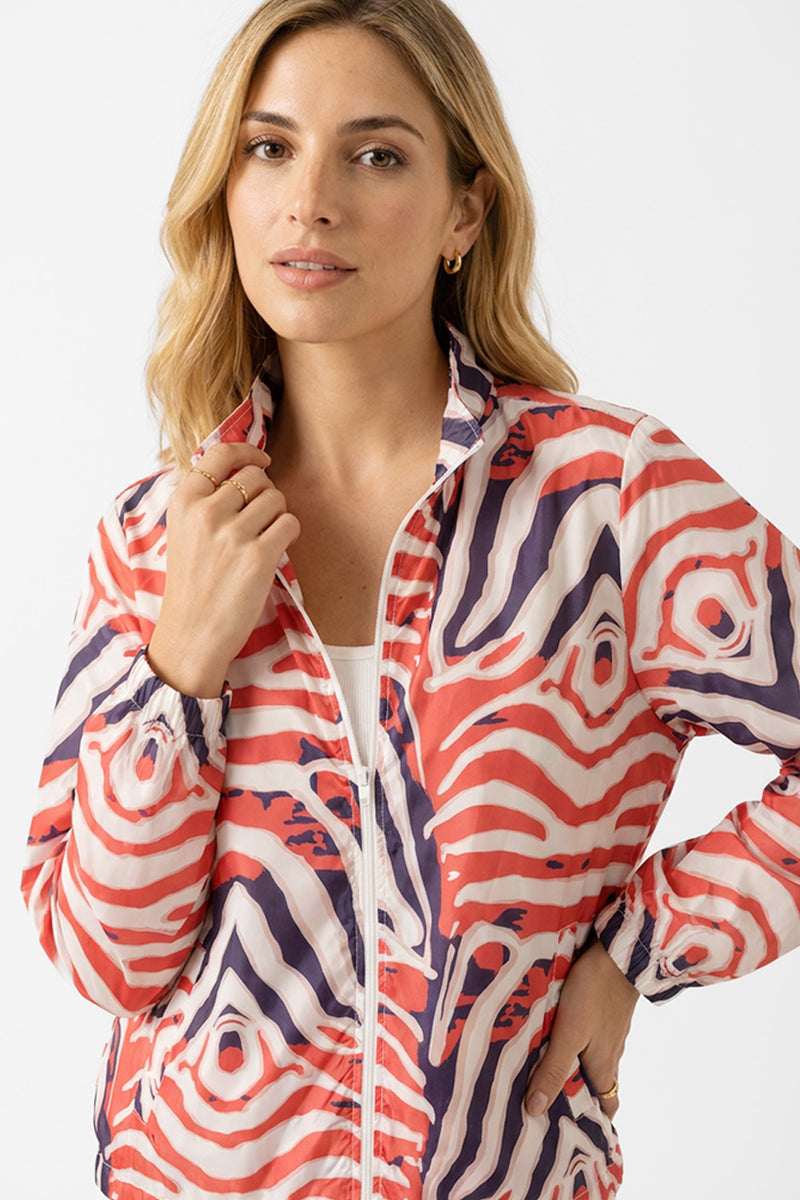 Γυναικείο εμπριμέ ελαφρύ jacket με φερμουάρ σε κεραμιδί εκρού και μωβ αποχρώσεις