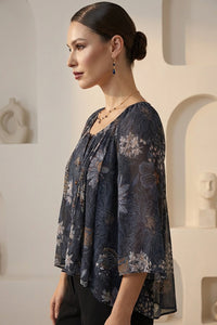 Εμπριμέ Μπλούζα με Κουμπιά & Αέρινη Γραμμή