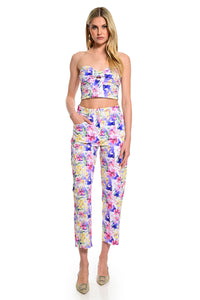 Εμπριμέ παντελόνι με floral τύπωμα πολύχρωμο σε ίσια γραμμή μέχρι τον αστράγαλο