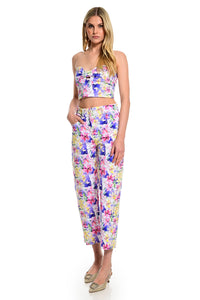 Εμπριμέ παντελόνι με floral τύπωμα πολύχρωμο σε ίσια γραμμή μέχρι τον αστράγαλο