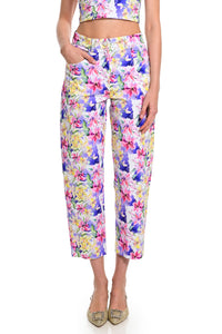 Εμπριμέ παντελόνι με floral τύπωμα πολύχρωμο σε ίσια γραμμή μέχρι τον αστράγαλο