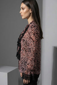 Εμπριμέ Πουκάμισο Animal Print με Δαντέλα – Ροζ / Μαύρο