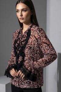 Εμπριμέ Πουκάμισο Animal Print με Δαντέλα – Ροζ / Μαύρο