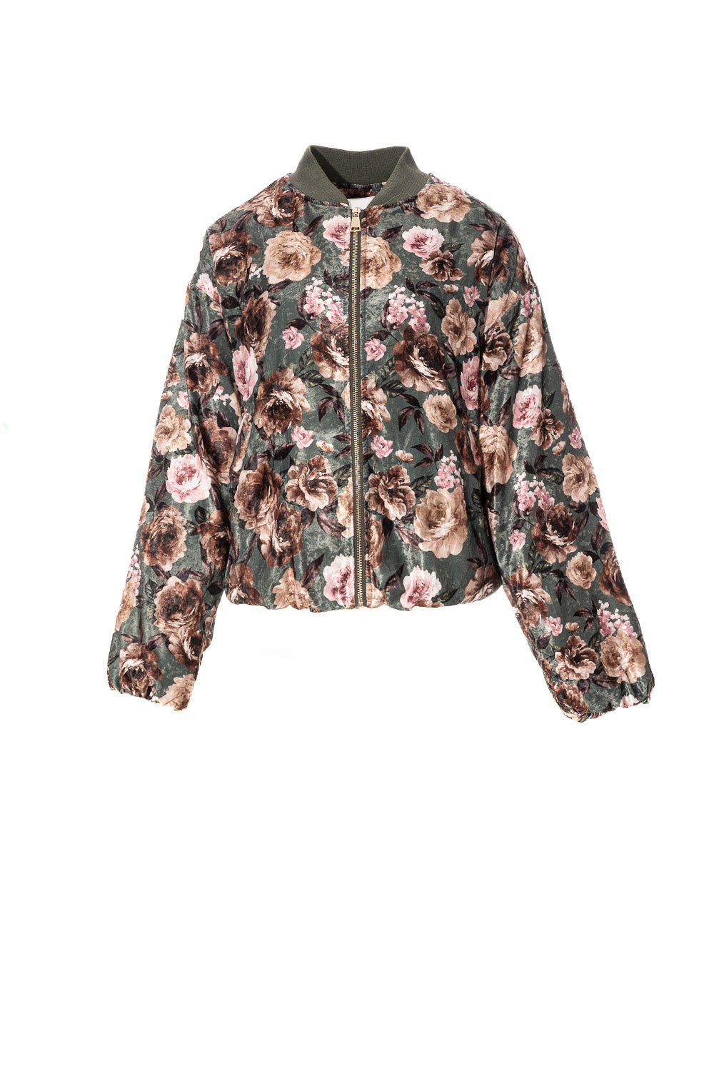 Floral bomber jacket σε πράσινη βάση