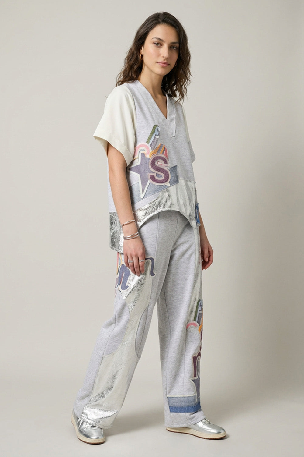 Σετ Top & Παντελόνα Patchwork Γκρι