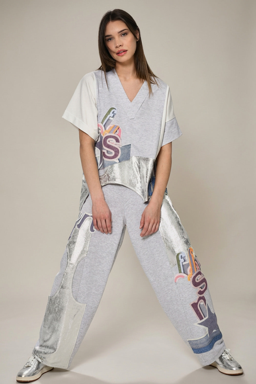 Σετ Top & Παντελόνα Patchwork Γκρι