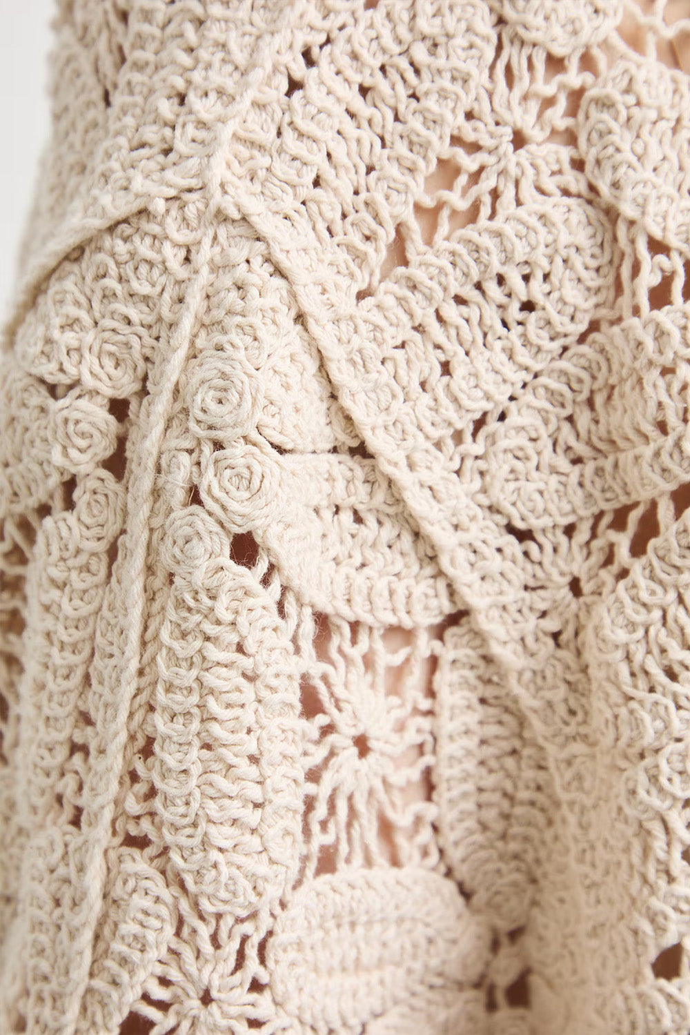 Γυναικεία crochet ζακέτα εκρού με διάτρητη πλέξη και ανάγλυφα μοτίβα φύλλων