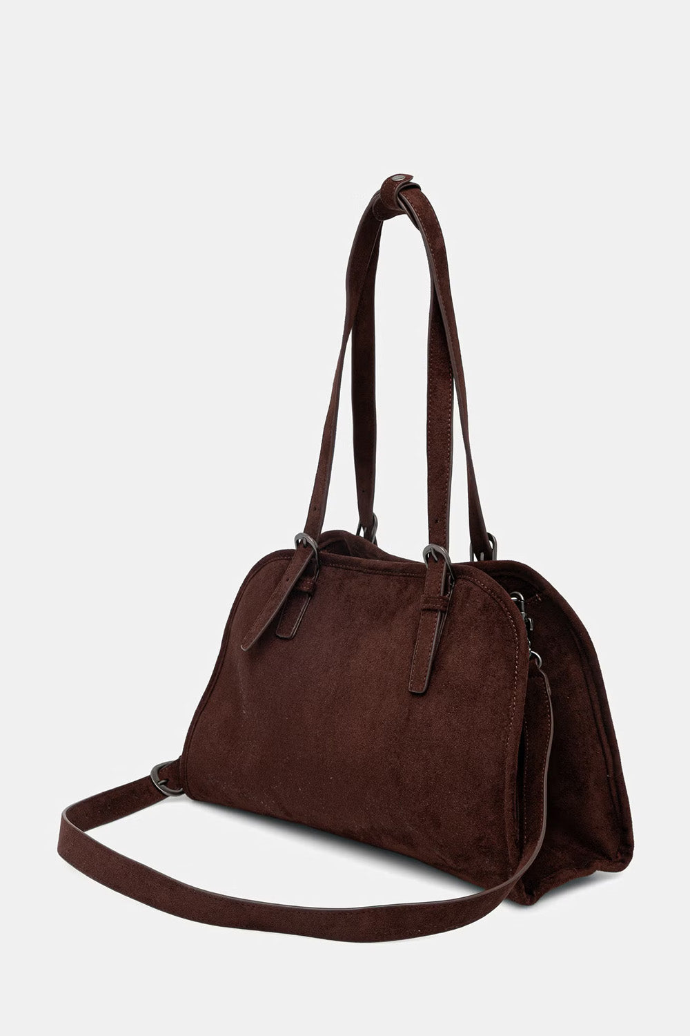 Γυναικεία  τσάντα ώμου suede look με ανάγλυφα κεντημένα μοτίβα και ρυθμιζόμενα χερούλια