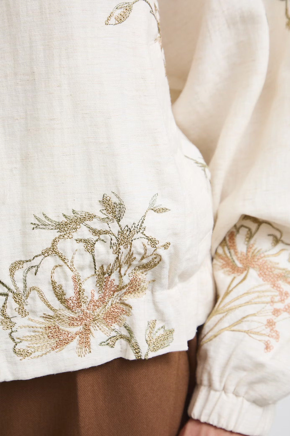 Γυναικείο Bomber Jacket με Floral Κέντημα – Off White
