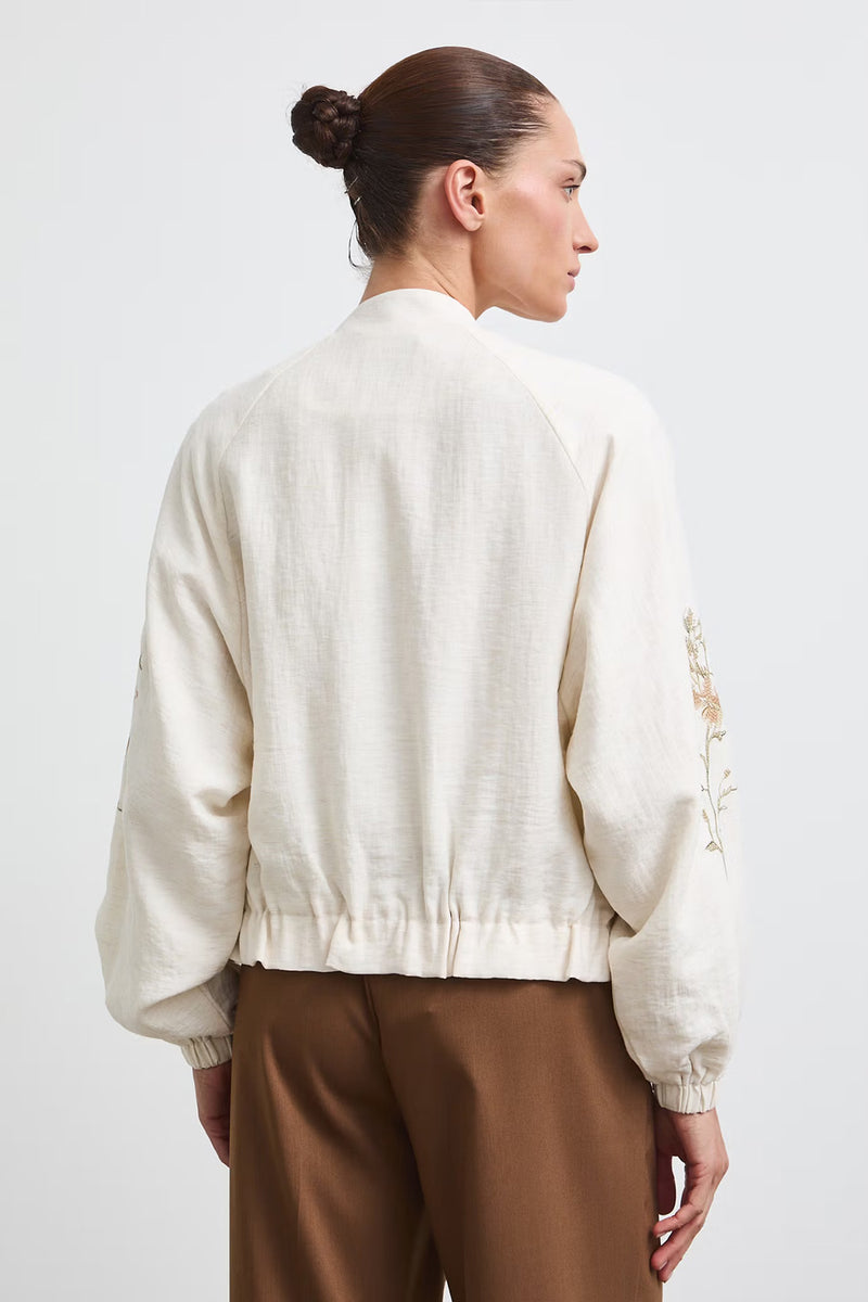 Γυναικείο Bomber Jacket με Floral Κέντημα – Off White