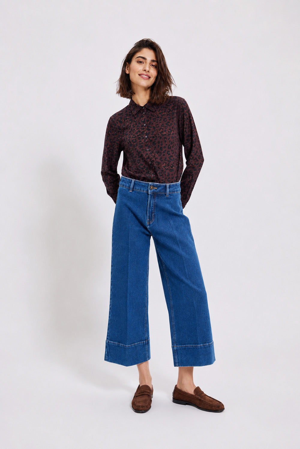 Γυναικείο μπλε jeans culotte παντελόνι με ψηλή μέση και φαρδιά γραμμή
