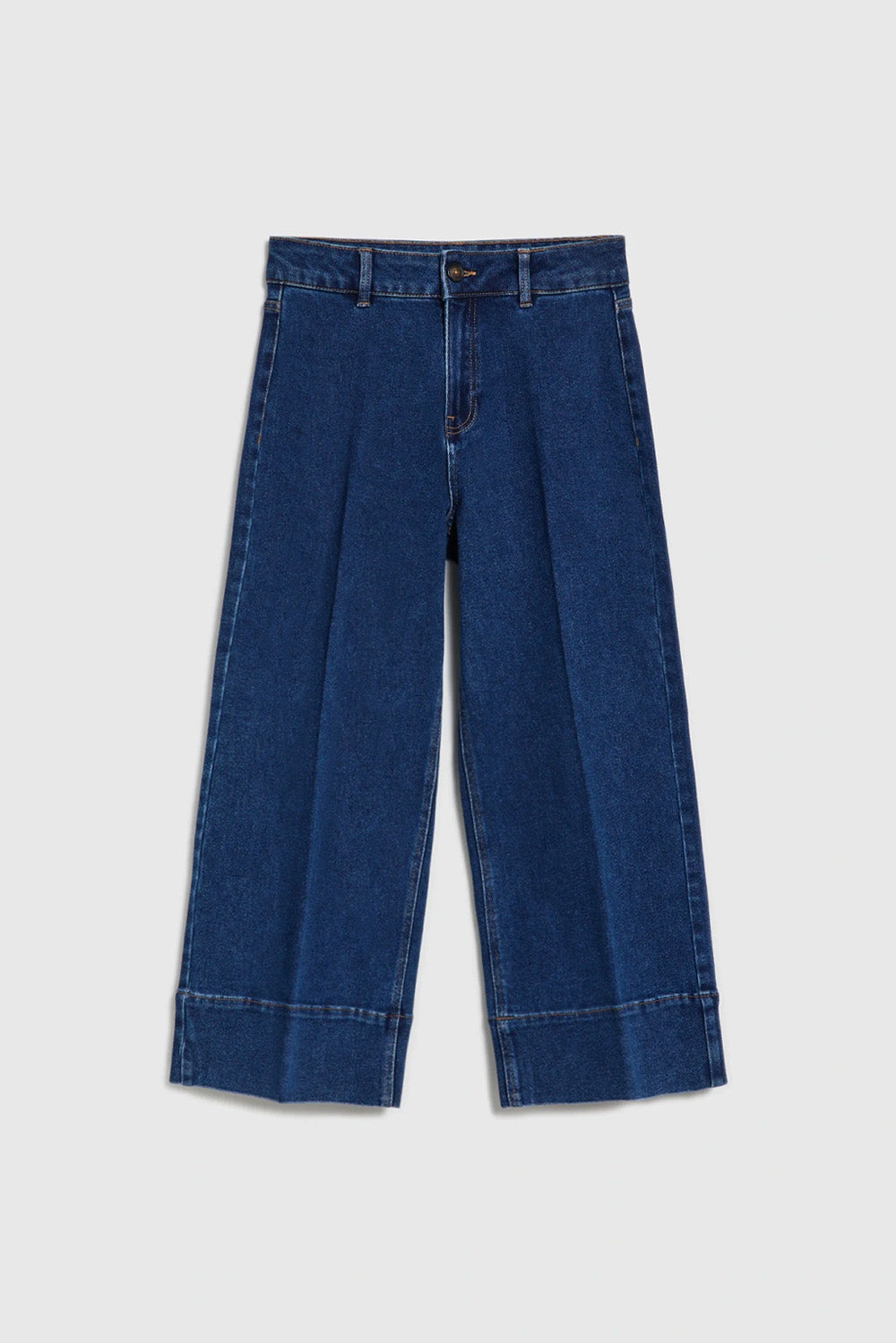 Γυναικείο μπλε jeans culotte παντελόνι με ψηλή μέση και φαρδιά γραμμή
