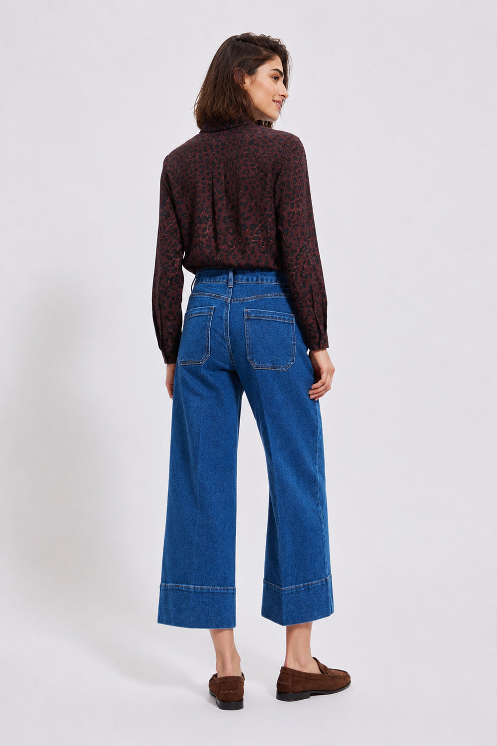 Γυναικείο μπλε jeans culotte παντελόνι με ψηλή μέση και φαρδιά γραμμή