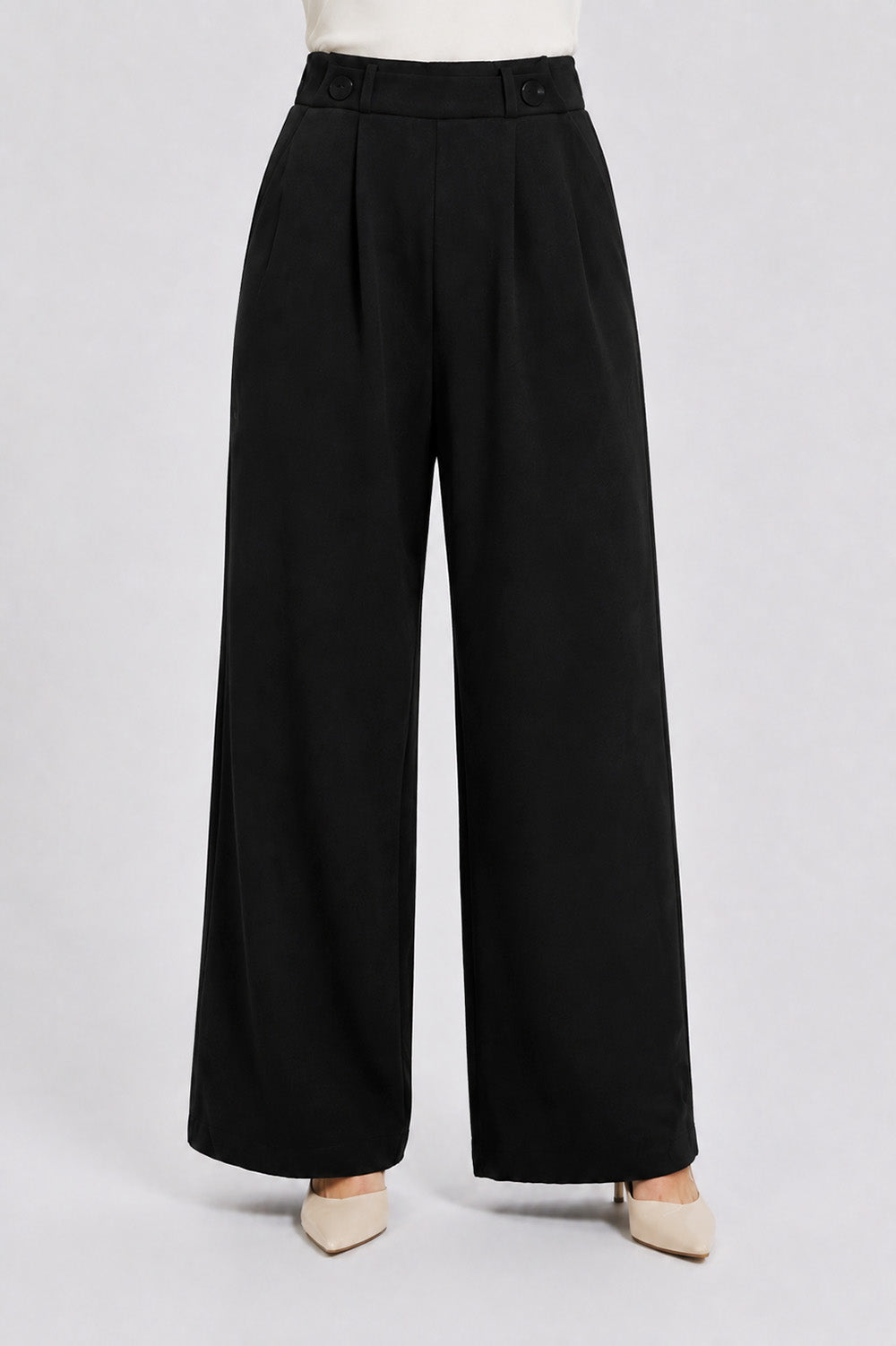 Γυναικείο μαύρο ψηλόμεσο wide leg παντελόνι με πιέτες και φαρδιά γραμμή.