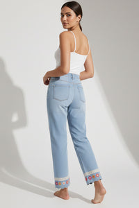 Τζιν Παντελόνι Ψηλόμεσο με Κεντημένα Λουλούδια