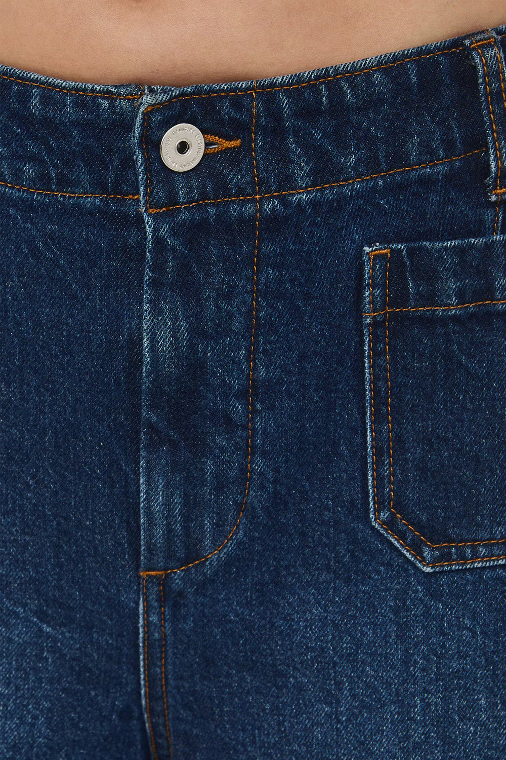 Γυναικείο dark blue wide leg τζιν παντελόνι με εξωτερικές τσέπες και εμφανή γαζιά