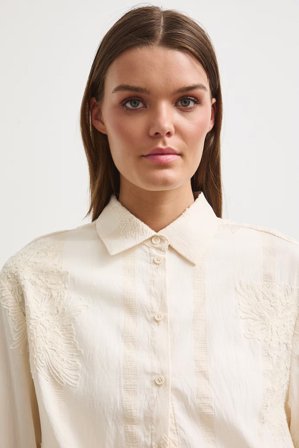 Πουκάμισο Ivory Floral Embroidery