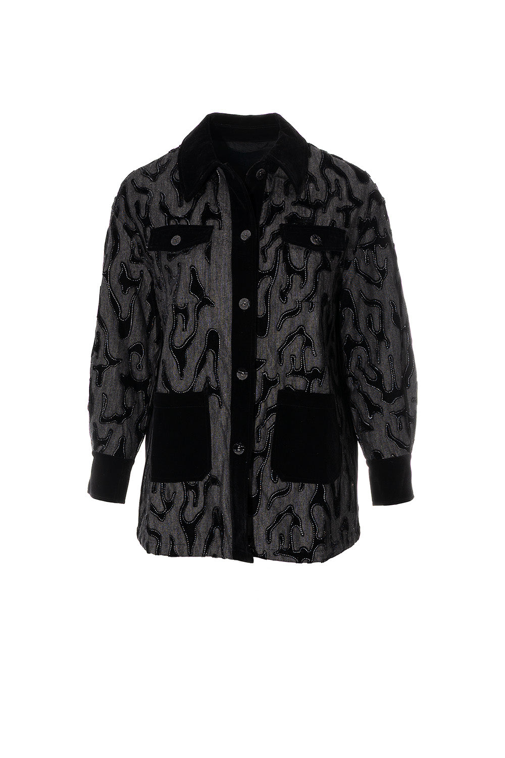 Jacket γκρι-μαύρο με βελούδινες λεπτομέρειες και ανάγλυφο σχέδιο Ellisargi Boutique