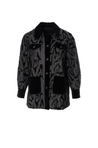 Jacket γκρι-μαύρο με βελούδινες λεπτομέρειες και ανάγλυφο σχέδιο Ellisargi Boutique