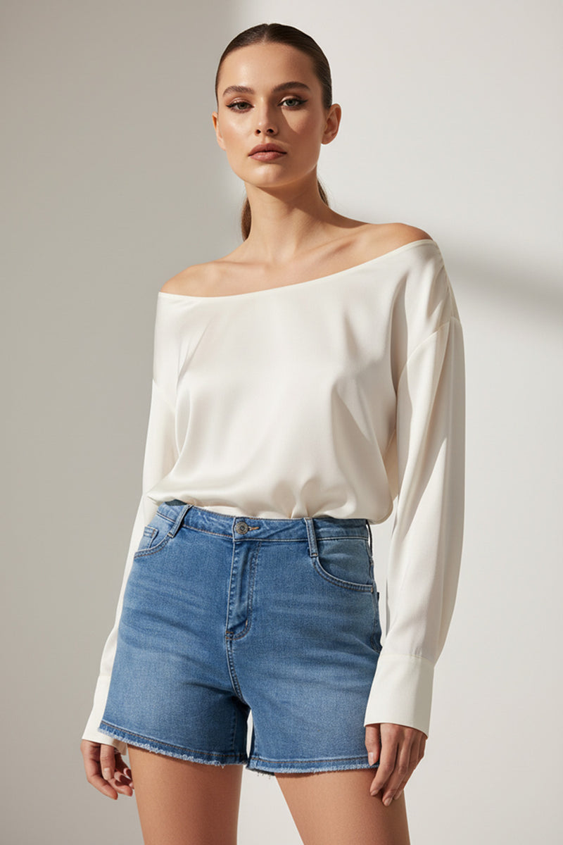 Τζιν γυναικείο σορτς με κουμπί και ίσιο τελείωμα