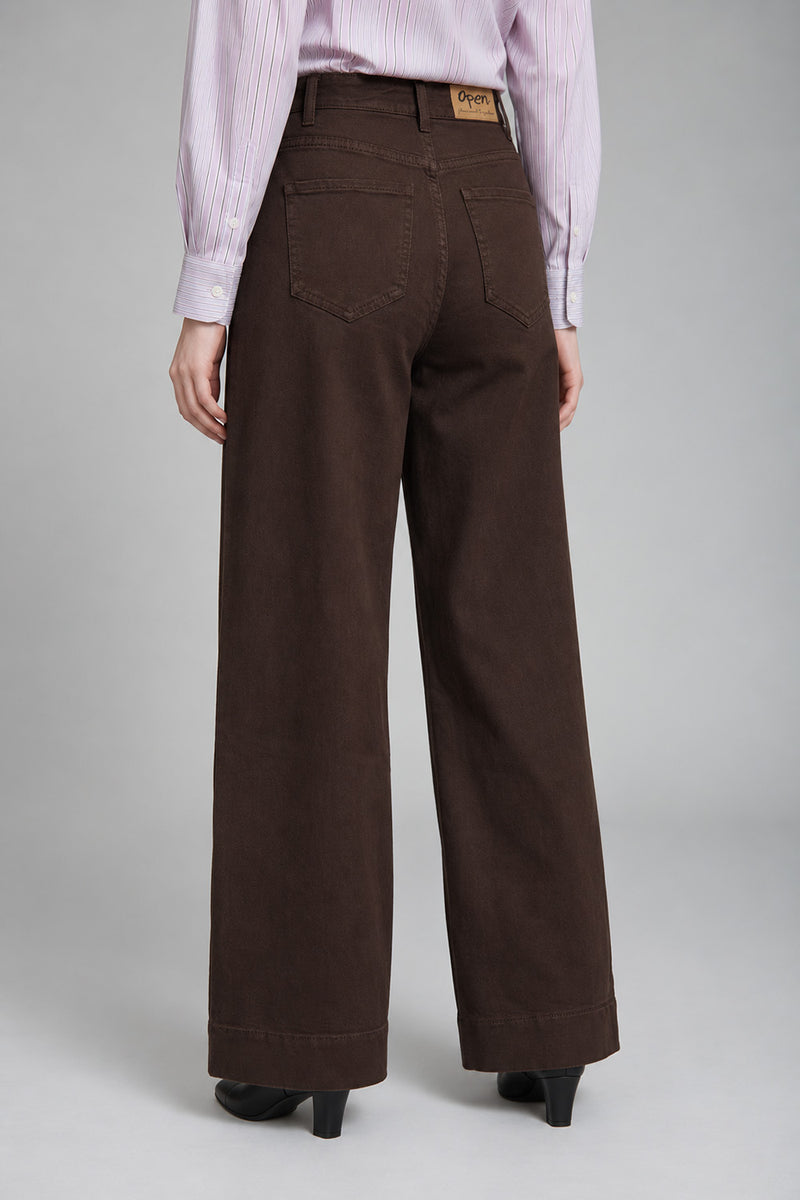 Καφέ Denim Wide Leg Παντελόνι με Ραφές