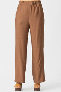 καφέ παντελόνι ίσιας γραμμής με ελαστική μέση