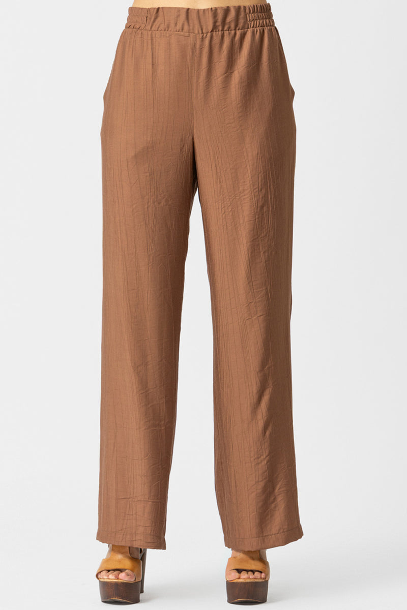 καφέ παντελόνι ίσιας γραμμής με ελαστική μέση