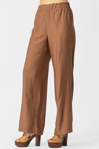 καφέ παντελόνι ίσιας γραμμής με ελαστική μέση