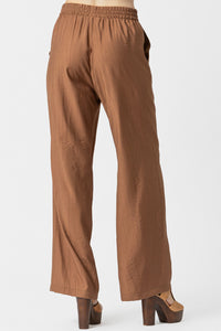 καφέ παντελόνι ίσιας γραμμής με ελαστική μέση
