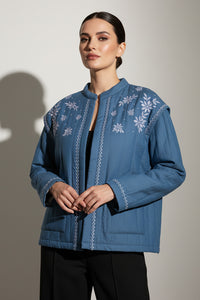 Καπιτονέ Jacket με Μοτίβο Τύπου Κεντήματος – Μπλε Πετρόλ