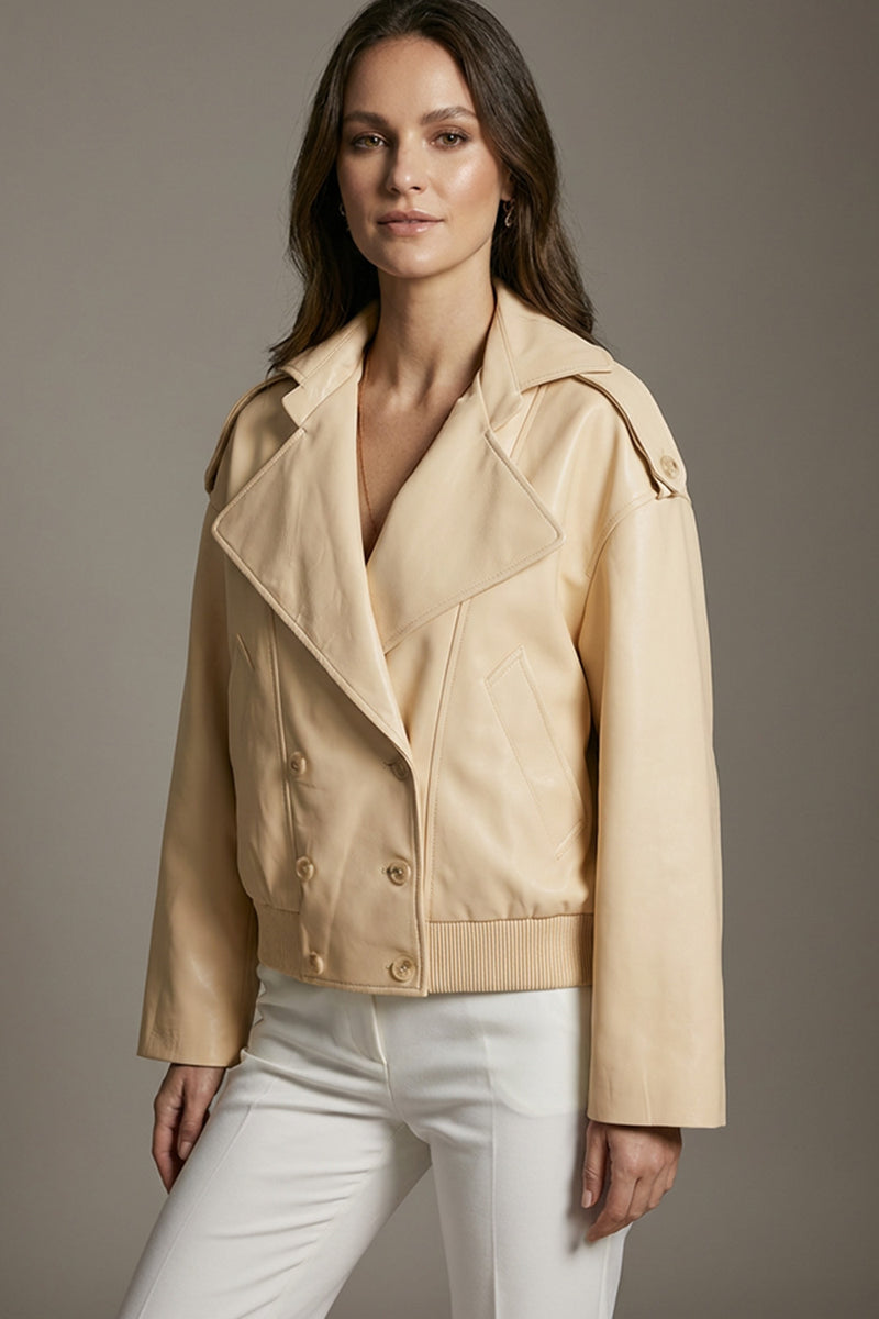 Κίτρινο κοντό διπλόκουμπο jacket με γιακά και ριπ τελείωμα στη μέση σε δομημένη γραμμή