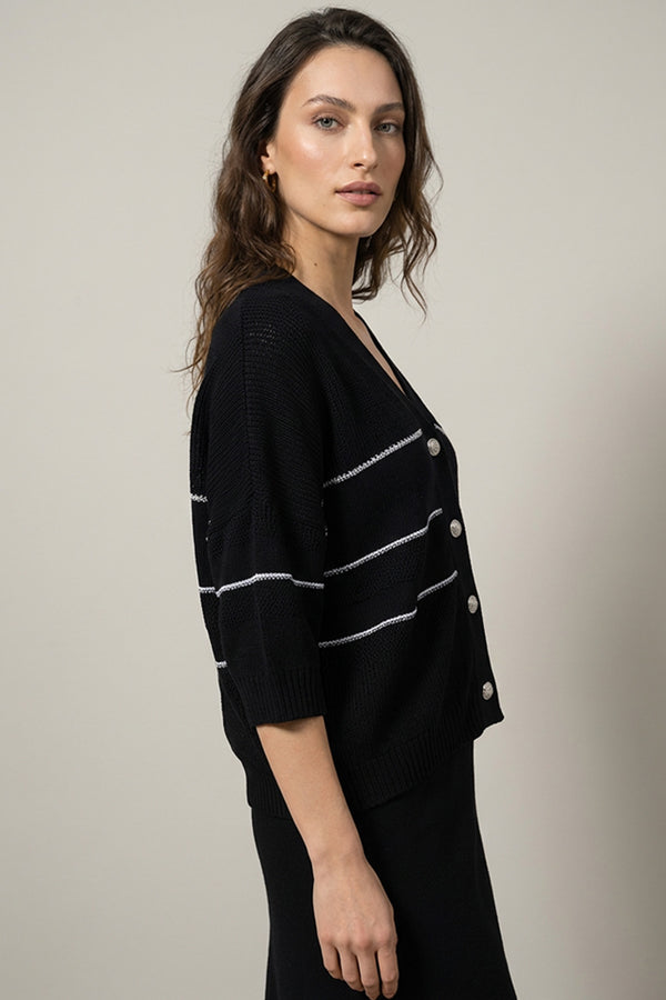 Κοντή Πλεκτή Ζακέτα με Κουμπιά Μαύρη