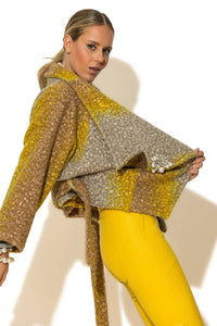 Κοντό παλτό όμπρε μπουκλέ με πέτρες και ζώνη στη μέση C-THROU – Ellisargi Boutique