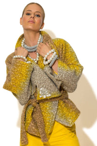 Κοντό παλτό όμπρε μπουκλέ με πέτρες και ζώνη στη μέση C-THROU – Ellisargi Boutique