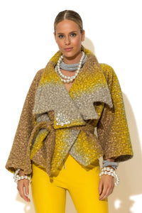 Κοντό παλτό όμπρε μπουκλέ με πέτρες και ζώνη στη μέση C-THROU – Ellisargi Boutique