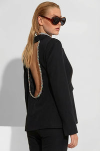 μαύρο κρεπ σακάκι με ανοιχτή πλάτη και κεντημένα κρύσταλλα