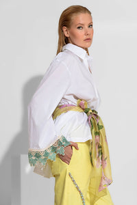 Λευκό Πουκάμισο με Δαντέλα στα Μανίκια