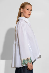 Λευκό Πουκάμισο με Δαντέλα στα Μανίκια