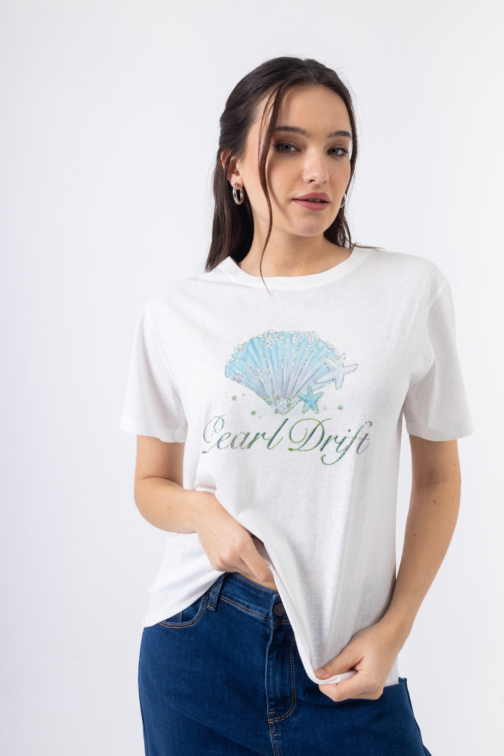 Γυναικείο λευκό T-shirt με διακοσμητικό σχέδιο και γραφή